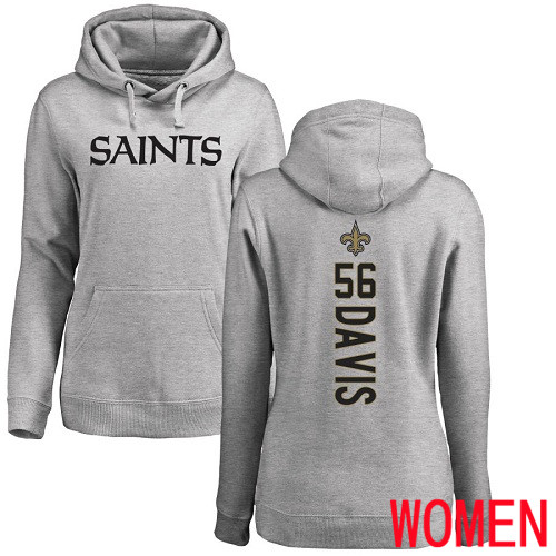 New Orleans Saints Ash Women DeMario Davis Backer NFL Football #56 Pullover Hoodie Sweatshirts